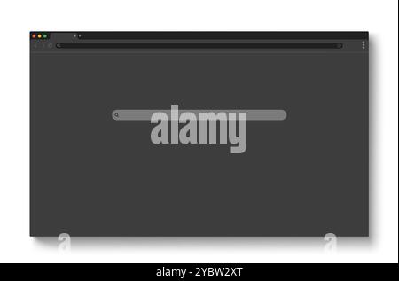 Web browser window mockup with url and search bar, buttons and signs. Grey dark mode computer or laptop screen page template. Vector blank simple webs Stock Vector