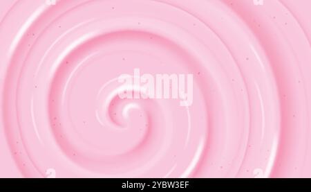 Strawberry yogurt top view. Pink milk ripple wave. 3d liquid creamy swirl. Abstract fruit sauce spiral whirlpool surface. Cosmetic soap product. Dairy Stock Vector