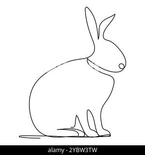 Bunny rabbit in continuous line art drawing style. Hare black linear sketch isolated on Vector illustration A minimalist line art illustration Stock Vector