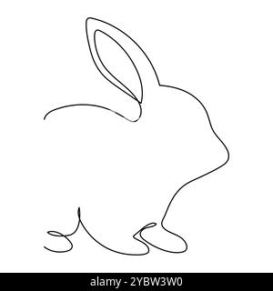 Bunny rabbit in continuous line art drawing style. Hare black linear sketch isolated on Vector illustration A minimalist line art illustration Stock Vector