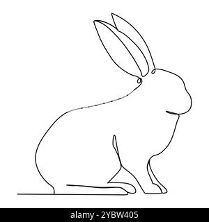 Bunny rabbit in continuous line art drawing style. Hare black linear sketch isolated on Vector illustration A minimalist line art illustration Stock Vector