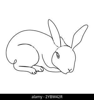 Bunny rabbit in continuous line art drawing style. Hare black linear sketch isolated on Vector illustration A minimalist line art illustration Stock Vector