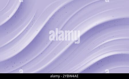 Purple berry yogurt or soft liquid ice cream surface texture with curve waves. Realistic 3d vector background of sweet milky dessert or cosmetic gel. Stock Vector