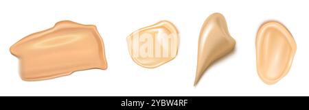Foundation cream swatches set isolated on white background. Vector realistic illustration of light beige concealer samples, makeup cosmetic product, n Stock Vector