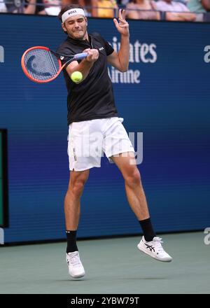 Tennis player Taylor Fritz in action at the US Open 2024 Championships,Billie Jean King Tennis Center,Queens, New York,USA. Stock Photo