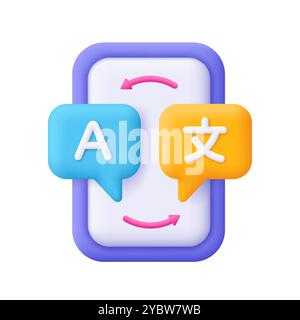 Smartphone with language translator symbol on speech bubble. Translate app, foreign Languages, online dictionary and online learning concept. 3d vecto Stock Vector