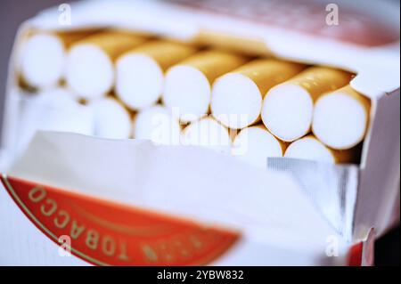 Extreme closeup shot of cigarette filter tips in a packet of 20 (by Ivan Radic) Stock Photo