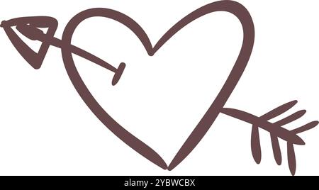 Hand-Drawn Doodle Arrow Pierced Heart Clipart Stock Vector