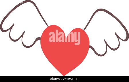 Elegant Red Heart with Wings Icon for Love and Freedom Stock Vector