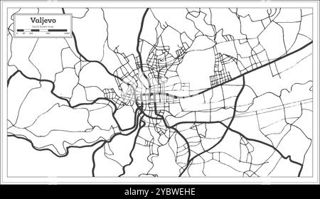 Valjevo Serbia City Map in Black and White Color in Retro Style. Outline Map. Vector Illustration. Stock Vector