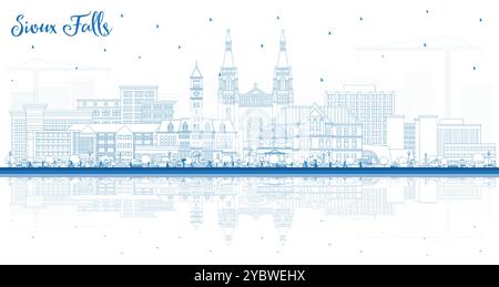 Outline Sioux Falls South Dakota City Skyline with Blue Buildings. Vector Illustration. Sioux Falls USA Cityscape with Landmarks. Stock Vector