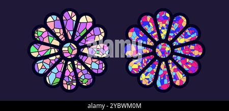 Stained glass rosette vector illustration set Stock Vector