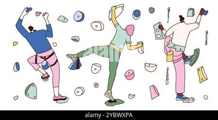Climbing wall park. Climbers training kit. Vector hand drawn collection illustration isolated on white background. Stock Vector