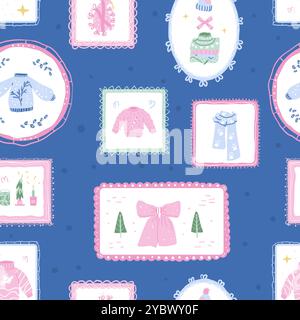 Sweaters and socks seamless pattern. Winter cozy fun clothing endless background. Warm Christmas apparel continuous ornament. Surface pattern design v Stock Vector