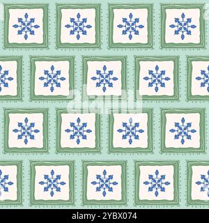 Snowflake seamless pattern. Surface pattern design xmas motif. Vector hand drawn flat illustration. Stock Vector