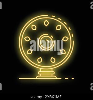 Yellow neon icon of a web camera with a light effect, isolated on a black background Stock Vector