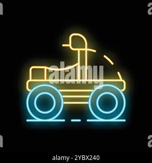 Glowing neon icon of a lunar roving vehicle driving on the moon surface Stock Vector