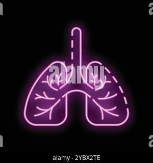 Neon icon of human lungs glowing on a black background Stock Vector