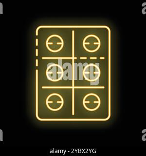 Yellow glowing neon line pills in blister pack icon isolated on black background. Medical drug package for tablet, vitamin, antibiotic, aspirin. Vector Stock Vector