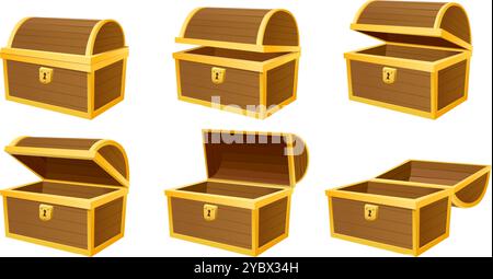 Chest treasure box open and closed Stock Vector