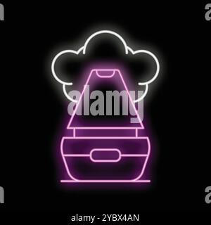 Glowing neon line aroma diffuser icon isolated on a black background, colorful illustration vector Stock Vector