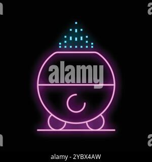 Glowing neon icon of a humidifier diffusing water vapor into the air, indicating its operation Stock Vector
