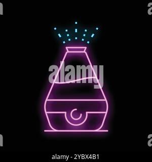 Neon humidifier icon glowing purple and blue, representing concept of clean air Stock Vector