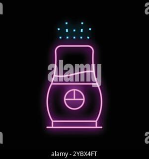 Modern electric diffuser spreading fragrance in the air, represented by a glowing neon effect Stock Vector