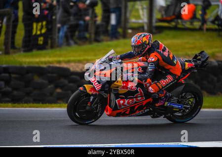 Phillip Island, Australia. 19th Oct, 2024. Jack Miller of Australia, representing team Red Bull KTM Factory Racing, is seen in action in MotoGP™ Sprint Race - the highlight event of day two of The Qatar Airways Australian Motorcycle Grand Prix 2024. The Qatar Airways Australian Motorcycle Grand Prix 2024 features the world's best and emerging riders. Day two action continued to impress spectators with World's stars of motor sport showing impressive performances through qualification rounds in MotoGP, Moto2 and Moto3. Credit: SOPA Images Limited/Alamy Live News Stock Photo