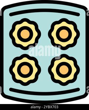 This vector illustration features a baking tray with four uncooked cookies, ready to be placed in the oven for a sweet treat Stock Vector