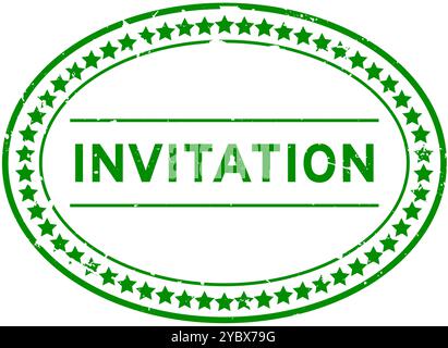 Grunge green invitation word oval rubber seal stamp on white background Stock Vector