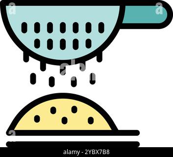 This icon features a sieve sifting flour onto a surface, perfect for representing baking or cooking Stock Vector