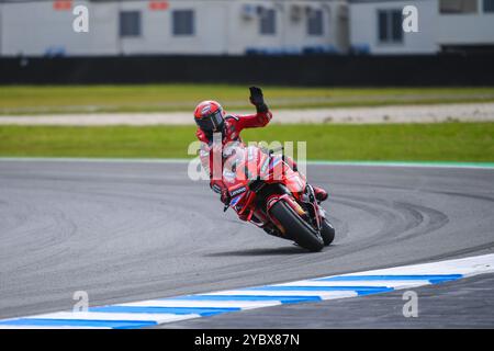 Phillip Island, Australia. 19th Oct, 2024. Francesco Bagnaia of Italy and representing Ducati Lenovo Team is seen in action in MotoGP™ Sprint Race - the highlight event of day two of The Qatar Airways Australian Motorcycle Grand Prix 2024. The Qatar Airways Australian Motorcycle Grand Prix 2024 features the world's best and emerging riders. Day two action continued to impress spectators with World's stars of motor sport showing impressive performances through qualification rounds in MotoGP, Moto2 and Moto3. (Photo by Alexander Bogatyrev/SOPA Images/Sipa USA) Credit: Sipa USA/Alamy Live News Stock Photo