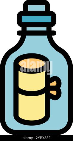 Message in a bottle is floating on the ocean waves, waiting to be found by someone who will read the message inside Stock Vector