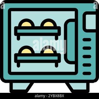 Simple outline color icon representing a modern electric oven baking four loaves of bread Stock Vector
