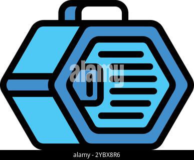 This vector illustration features a blue pet carrier, highlighting its secure latch and ventilation system, emphasizing the importance of pet safety and comfort during travel Stock Vector