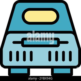 Blue server storing digital information with indicator lights showing it is turned on and working Stock Vector