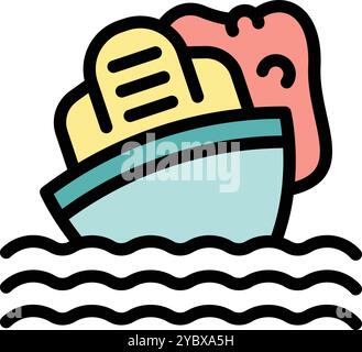 Sinking ship line icon, disaster and water, boat catastrophe sign ...