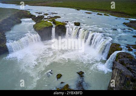 Iceland, Nordurland Eystra region, Aerial  View of Godafoss waterfall Stock Photo