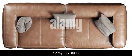 Top view of brown leather sofa with cushions Stock Photo