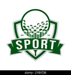Vintage Retro The simple design features a Golf Ball as the centerpiece, surrounded by the Golf Competition Shield symbol Sports Logo Stock Vector