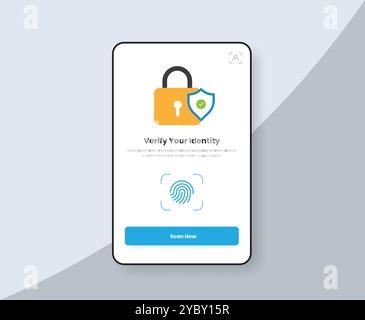 Biometric fingerprint verification app screen design with flat security illustration Stock Vector