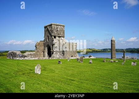 Devenish Island Monastic Site located on Lower Lough Erne in County Fermanagh, Northern Ireland Stock Photo