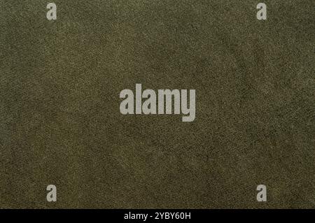 Olive velour fabric texture with soft fibers, detailed close-up of textile material. Stock Photo