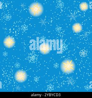Seamless pattern with shining stars and snowflakes Stock Vector
