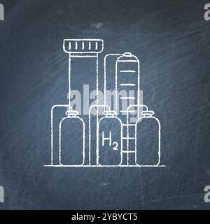 Hydrogen plant icon sketch on chalkboard. Renewable energy production symbol - chalk drawing on blackboard. Stock Vector