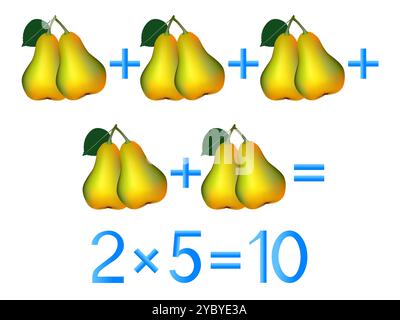 Educational games for children, multiplication action, example with pears. Stock Vector