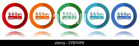 Truck, plants and trees delivery vector icons, flat icon set for logo design, webdesign and mobile applications, colorful web button collection in eps Stock Vector