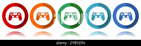Wireless gaming controller, gamepad vector icons, flat icon set for logo design, webdesign and mobile applications, colorful web button collection in Stock Vector