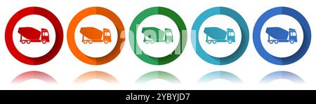 Concrete mixer, truck, vehicle conept vector icons, flat icon set for logo design, webdesign and mobile applications, colorful web button collection i Stock Vector
